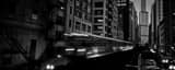 Panoramic Trump Tower and an El Train at Adams and Wabash Station landscape black and white Photography