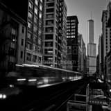 Square Trump Tower and an El Train at Adams and Wabash Station landscape black and white Photography