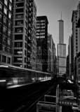 Vertical Trump Tower and an El Train at Adams and Wabash Station landscape black and white Photography