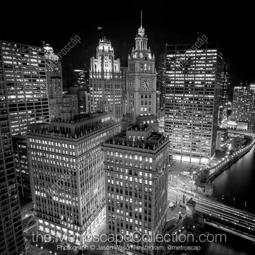 The View from Trump Chicago at Night -- Chicago Black and White Photography