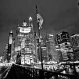 Square Wacker Drive and Michigan Avenue at Night landscape black and white Photography