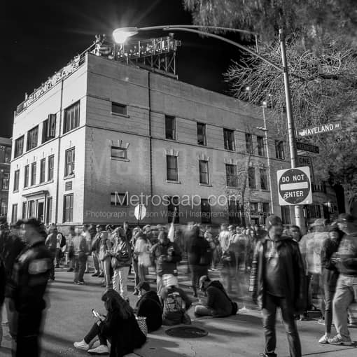 Waveland Avenue Rooftops and Ballhawks during the 2016 World Series -- Chicago Black and White Photography