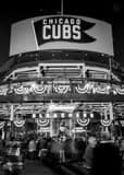 Vertical The Waveland and Sheffield Bleacher Entrance of Wrigley Field landscape black and white Photography