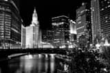 Horizontal The Wrigley Building and Wabash Street Bridge landscape black and white Photography