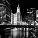 Square The Wrigley Building and Wabash Street Bridge landscape black and white Photography