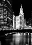 Vertical The Wrigley Building and Wabash Street Bridge landscape black and white Photography
