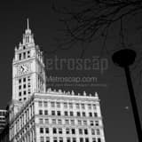 Square 6:54pm on the Wrigley Building landscape black and white Photography