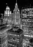 Vertical The Wrigley Building Clock Face at Night landscape black and white Photography