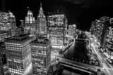Horizontal The Wrigley Building and Tribune Building from Trump Tower landscape black and white Photography