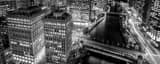 Panoramic The Wrigley Building and Tribune Building from Trump Tower landscape black and white Photography