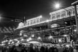 Horizontal Wrigley Field at Night landscape black and white Photography