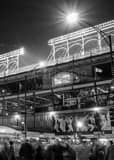 Vertical Wrigley Field at Night landscape black and white Photography