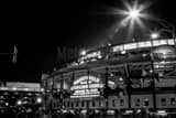 Horizontal Wrigley Field at Night for Game 3 of 2016 World Series landscape black and white Photography