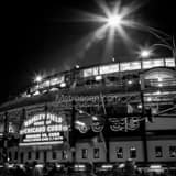 Square Wrigley Field at Night for Game 3 of 2016 World Series landscape black and white Photography