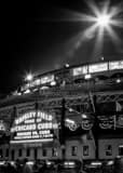 Vertical Wrigley Field at Night for Game 3 of 2016 World Series landscape black and white Photography