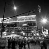 Square Wrigley Field Gate D Entrance on Addison St. landscape black and white Photography