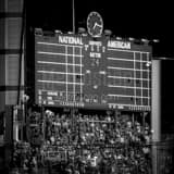 Square The Wrigley Field Scoreboard during the 2016 World Series landscape black and white Photography