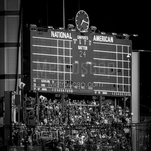 The Wrigley Field Scoreboard during the 2016 World Series -- Chicago Black and White Photography