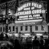 Square The Wrigley Field Sign for the 2016 World Series landscape black and white Photography