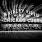 Square The Wrigley Field Sign during the World Series landscape black and white Photography