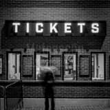 Square A Wrigley Field Ticket Window at Night landscape black and white Photography