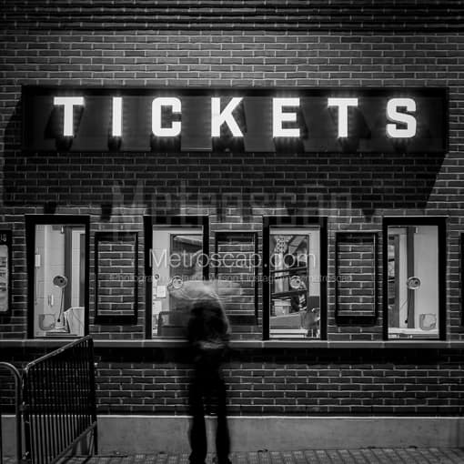 A Wrigley Field Ticket Window at Night -- Chicago Black and White Photography