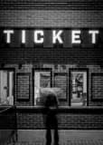 Vertical A Wrigley Field Ticket Window at Night landscape black and white Photography