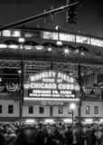 Vertical Wrigley Field and Wrigleyville at Night during the 2016 World Series landscape black and white Photography