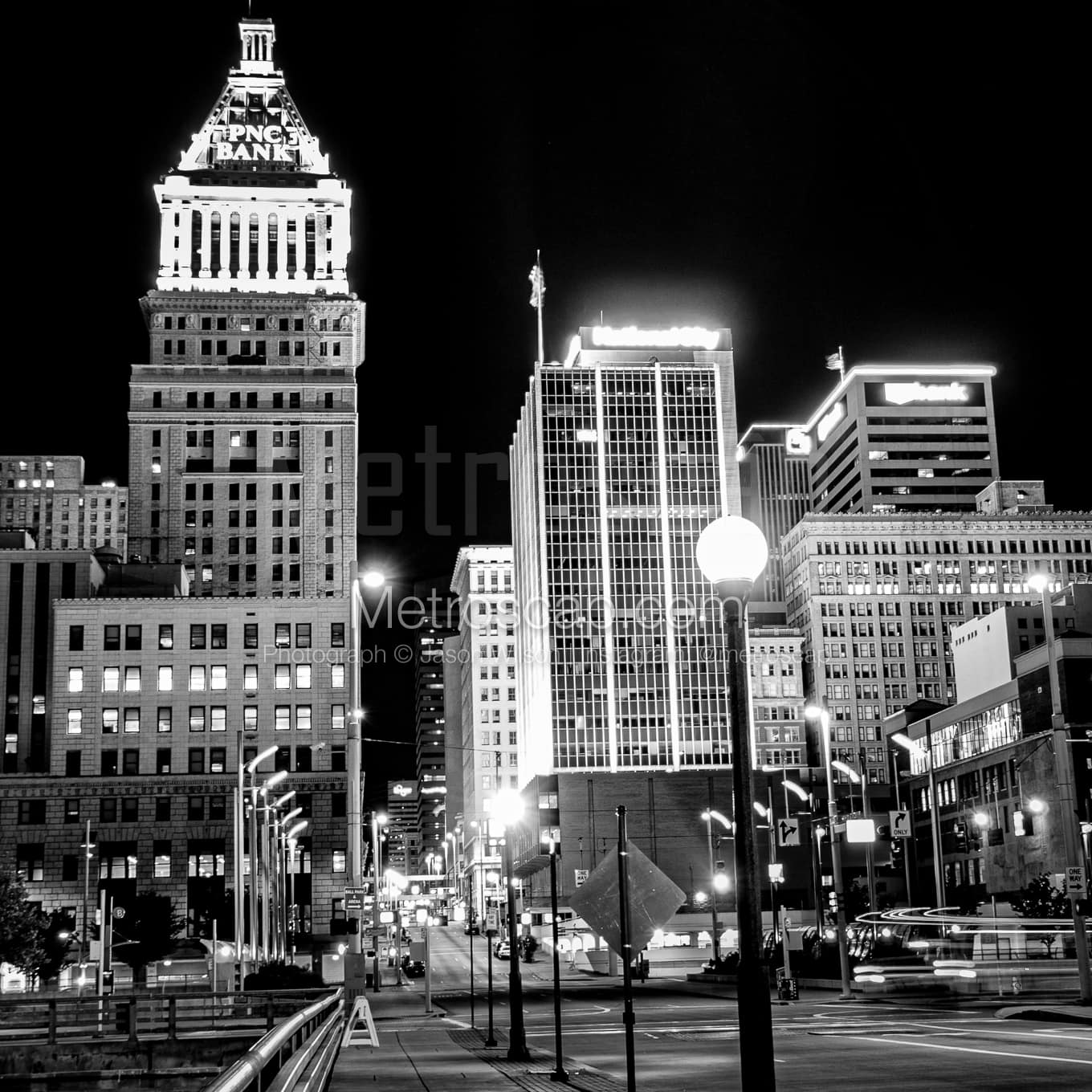 Cincinnati from the Freedom Center at Night black and white Pictures square crop