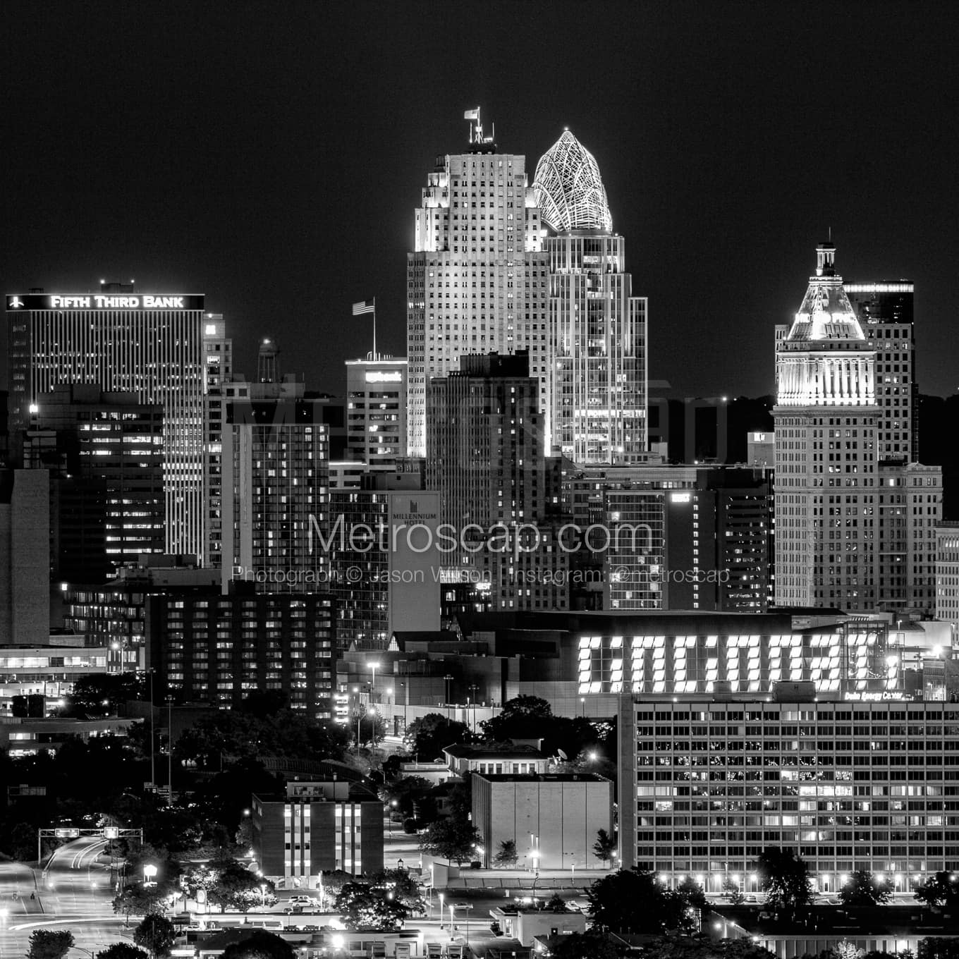 Downtown Cincinnati from the Incline District black and white Pictures square crop