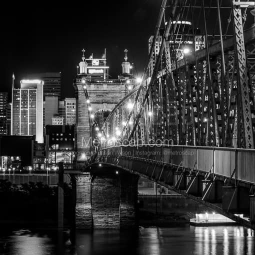 The Main Suspension Span of the Roebling Bridge -- Cincinnati Black and White Photos