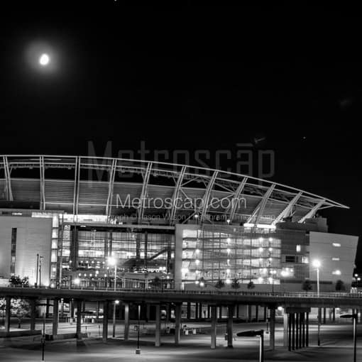 Paul Brown Stadium Under a Nearly Full Moon -- Cincinnati Black and White Photos