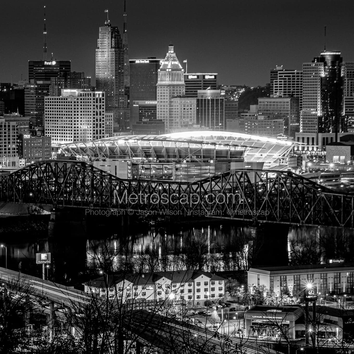 Paul Brown Stadium and Cincinnati Skyline black and white Pictures Paul Brown Stadium and Cincinnati Skyline black and white Pictures square crop