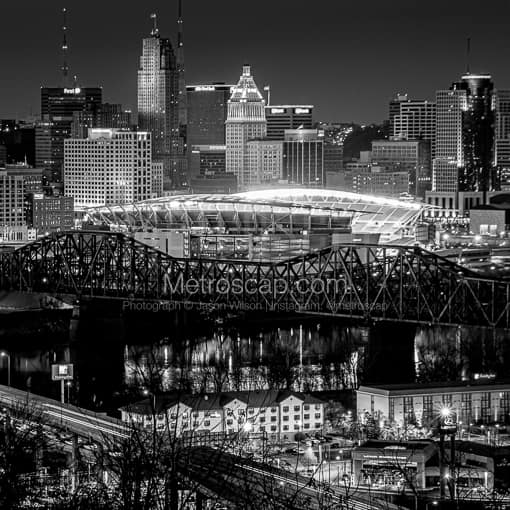 Paul Brown Stadium and Cincinnati Skyline -- Cincinnati Black and White Photos