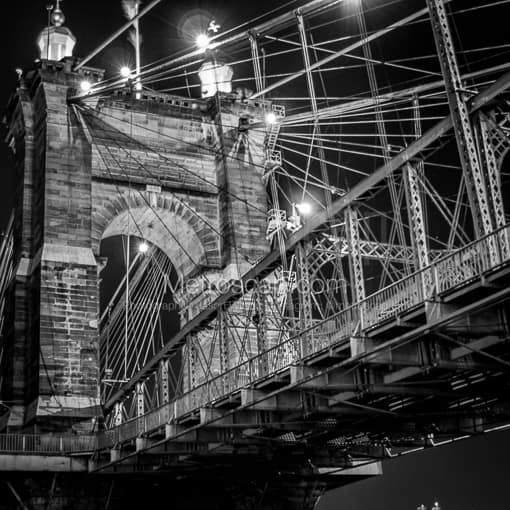 The Roebling Bridge at Night -- Cincinnati Black and White Photos