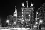 Horizontal The Roebling Bridge and the Cincinnati Skyline at Night black and white Photos