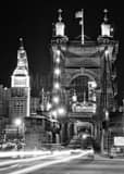 Vertical The Roebling Bridge and the Cincinnati Skyline at Night black and white Photos