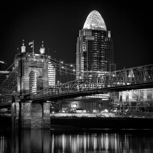 The Roebling Bridge and New Queen City Tower -- Cincinnati Black and White Photos