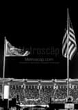 Vertical The 2016 American League Champions Flag at Progressive Field black and white Photos