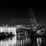 Square The Bascule Bridge on the South Bank of the Cuyahoga River landscape black and white Photography
