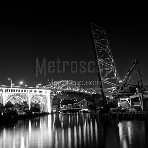 The Bascule Bridge on the South Bank of the Cuyahoga River -- Cleveland Black and White Photos