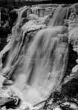 Vertical Brandywine Falls in the Cuyahoga Valley National Park landscape black and white Photography