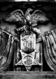 Vertical Relief of A Civil War Era Medal on the Soldiers and Sailors Monument black and white Photos