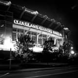 Square Cleveland Browns Stadium landscape black and white Photography