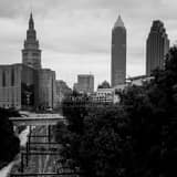 Square Cleveland Skyline over Railway black and white Photos