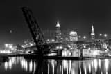 Horizontal The Cleveland Skyline along Lake Erie landscape black and white Photography