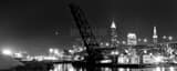 Panoramic The Cleveland Skyline along Lake Erie landscape black and white Photography