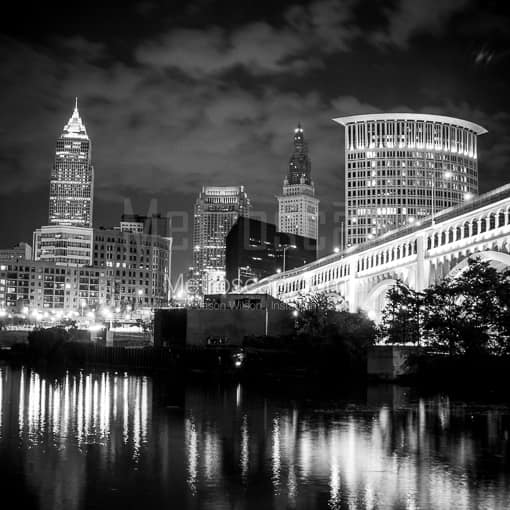 The Cleveland Skyline from the Flats -- Cleveland Black and White Photos
