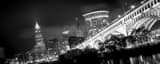 Panoramic The Cleveland Skyline on a Tilted Angle black and white Photos