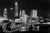 Horizontal The Cleveland Skyline and Blimp over Progressive Field during the 2016 World Series black and white Photos